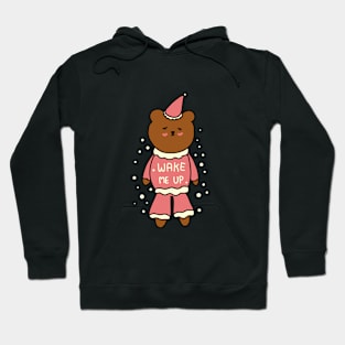 cute sleepy brown bear in santa hat Hoodie